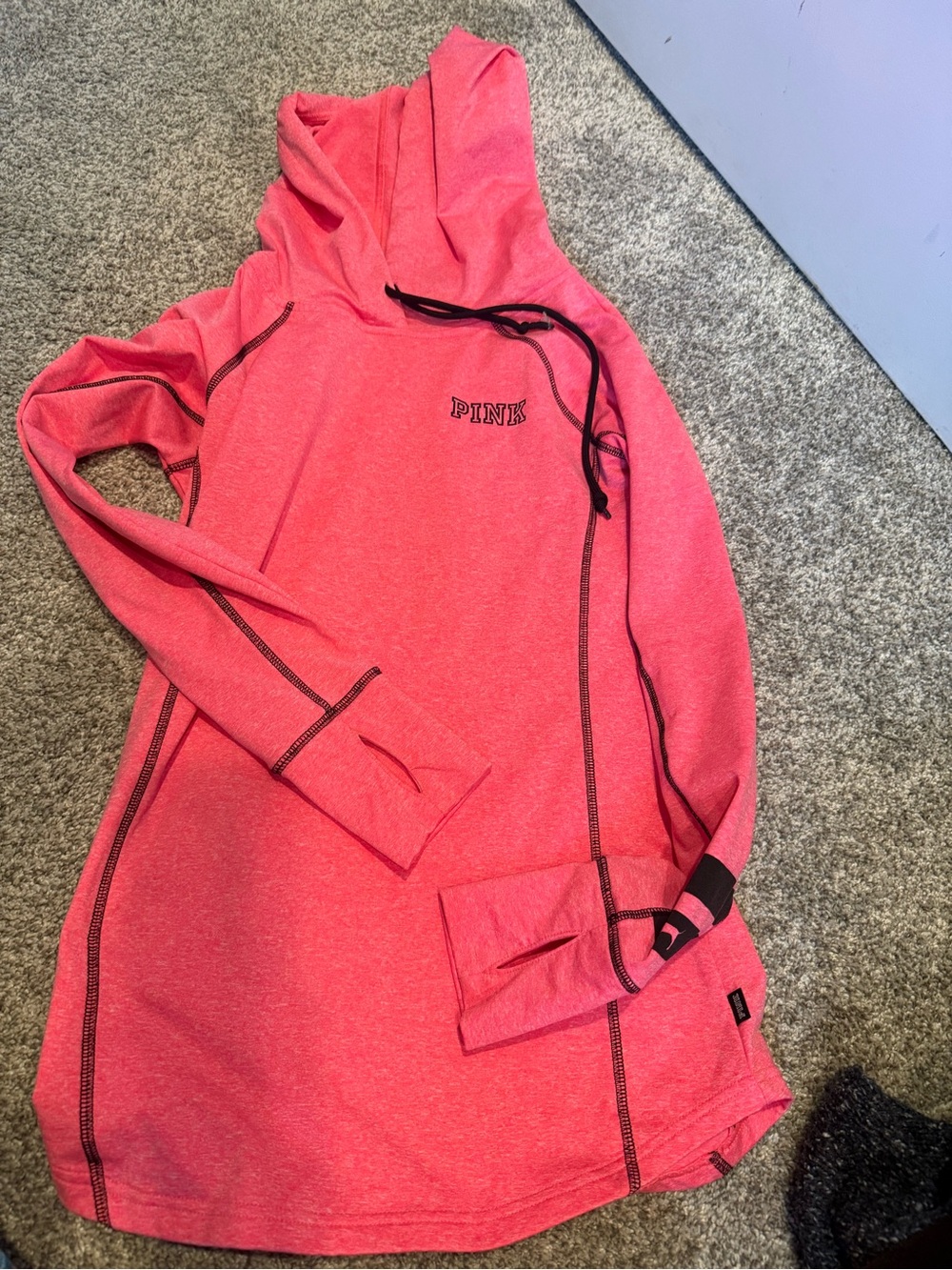 PINK Victoria's Secret Neon Pink Hooded Pullover with Contrast Stitching